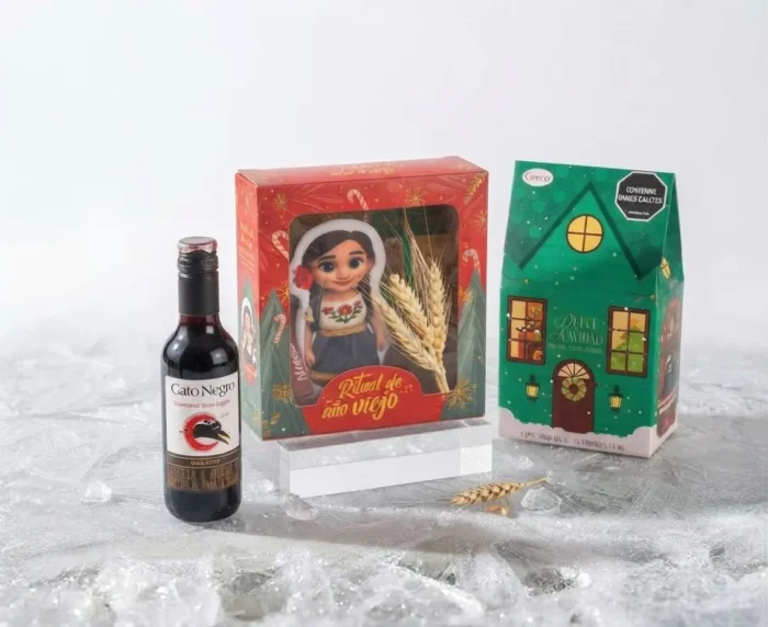 Kit de año viejo para pareja con vino y galletas navideñas